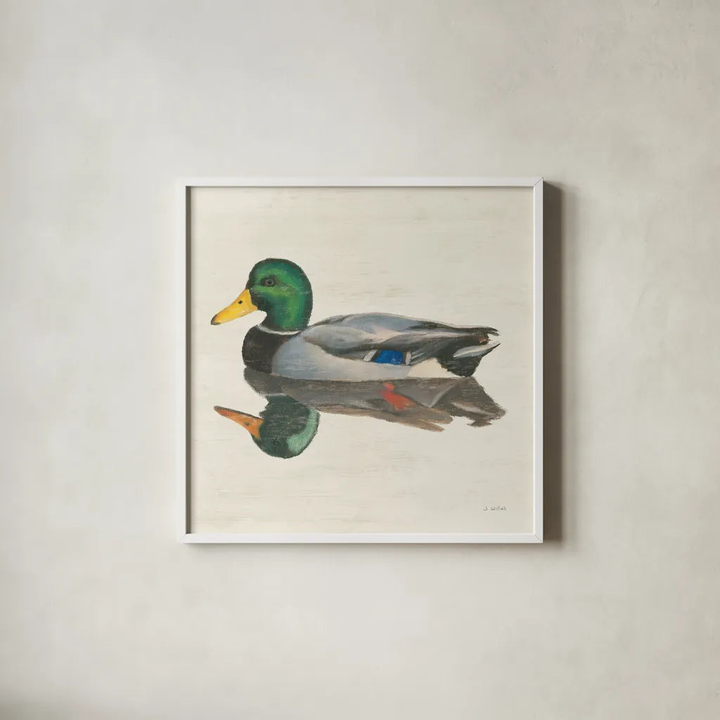 Waters Edge IV by James Wiens. Shown in a crisp white glass frame for a clean and minimalist style. Available as an archival giclee rolled canvas, fine art paper, or poster print. SKU 95391a.