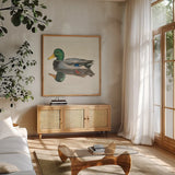 Waters Edge IV by James Wiens. Shown in a natural wood frame in a cozy modern living room. Available as an archival giclee rolled canvas, fine art paper, or poster print. SKU 95391a.