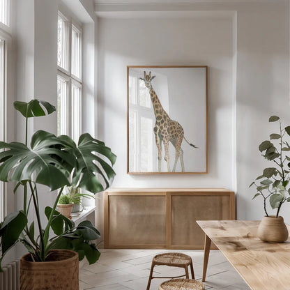 Wild and Free V by James Wiens. shown as a print in a natural wood frame in a dining room. Available as a archival giclee rolled canvas, fine art paper, or poster print. SKU 66115h.