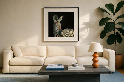 Wild and Free VI Black by James Wiens. Displayed in a glass frame with matte in a clean modern living room. Available as an archival giclee rolled canvas, fine art paper, or poster print. SKU 69079a.