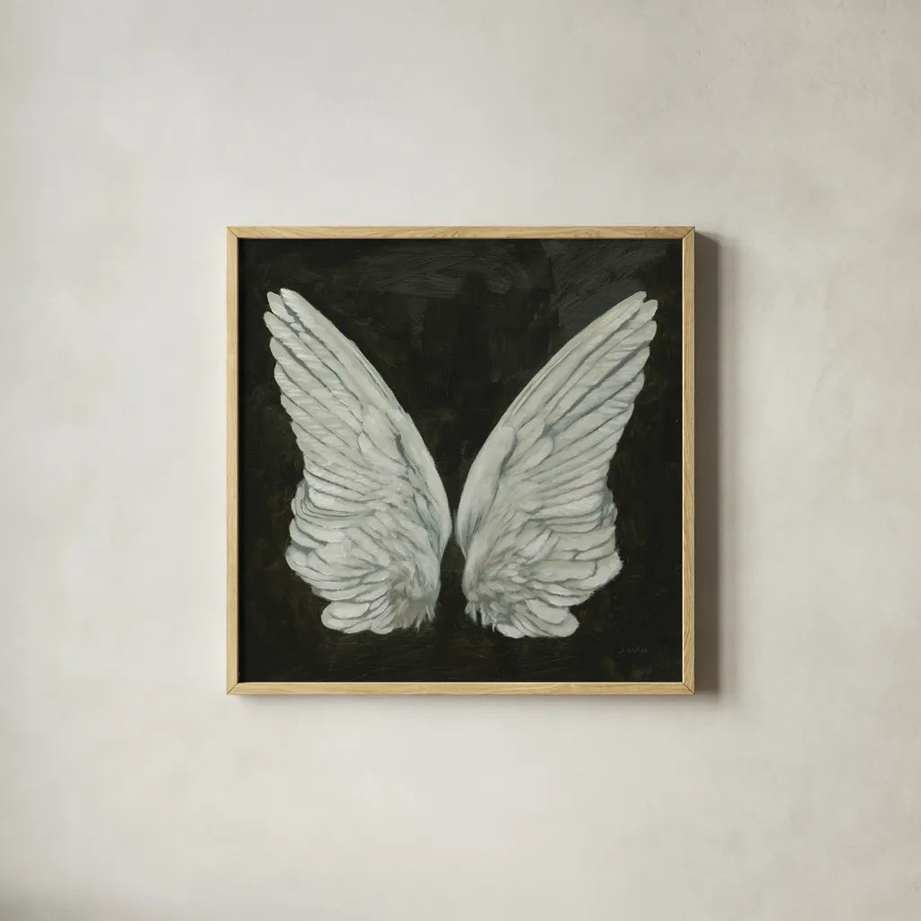 Wings I by James Wiens. Shown in a natural wood glass frame for a timeless modern aesthetic. Available as an archival giclee rolled canvas, fine art paper, or poster print. SKU 74179a.