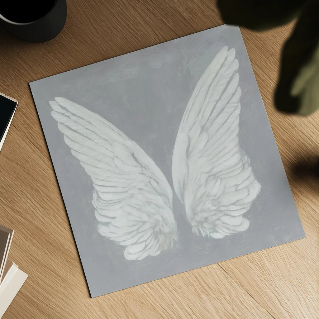 Wings I on Gray by James Wiens. Shown as a detailed flat fine art print, highlighting archival giclee quality. Available as an archival giclee rolled canvas, fine art paper, or poster print. SKU 74504a.