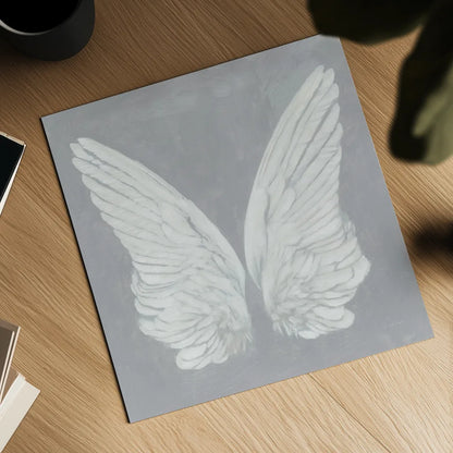 Wings I on Gray by James Wiens. Shown as a detailed flat fine art print, highlighting archival giclee quality. Available as an archival giclee rolled canvas, fine art paper, or poster print. SKU 74504a.