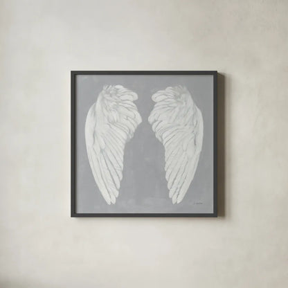 Wings I on Gray Flipped by James Wiens. Shown in a sleek black glass frame for a contemporary gallery look. Available as an archival giclee rolled canvas, fine art paper, or poster print. SKU 80197a.