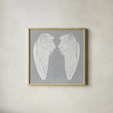Wings I on Gray Flipped by James Wiens. Shown in a natural wood glass frame for a timeless modern aesthetic. Available as an archival giclee rolled canvas, fine art paper, or poster print. SKU 80197a.