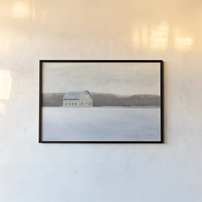 Winter Barn by James Wiens. shown as a paper print in a black flame. Available as a archival giclee rolled canvas, fine art paper, or poster print. SKU 70063i.