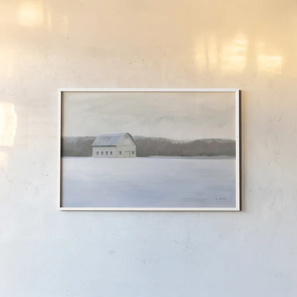 Winter Barn by James Wiens. shown as a paper print in a white frame. Available as a archival giclee rolled canvas, fine art paper, or poster print. SKU 70063i.