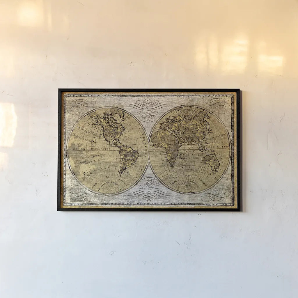 Worldwide I by James Wiens. shown as a paper print in a black flame. Available as a archival giclee rolled canvas, fine art paper, or poster print. SKU 16699i.