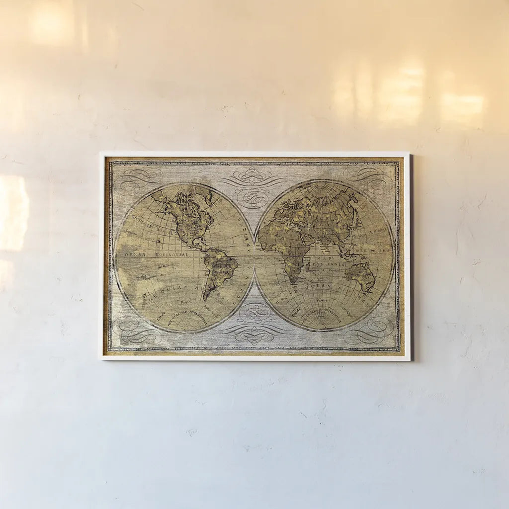 Worldwide I by James Wiens. shown as a paper print in a white frame. Available as a archival giclee rolled canvas, fine art paper, or poster print. SKU 16699i.
