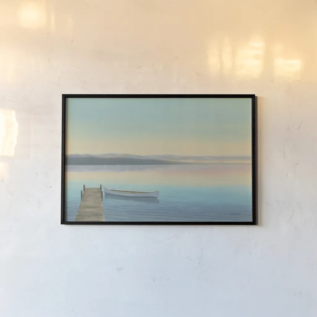 Zen Canoe I by James Wiens. shown as a paper print in a black flame. Available as a archival giclee rolled canvas, fine art paper, or poster print. SKU 20449i.