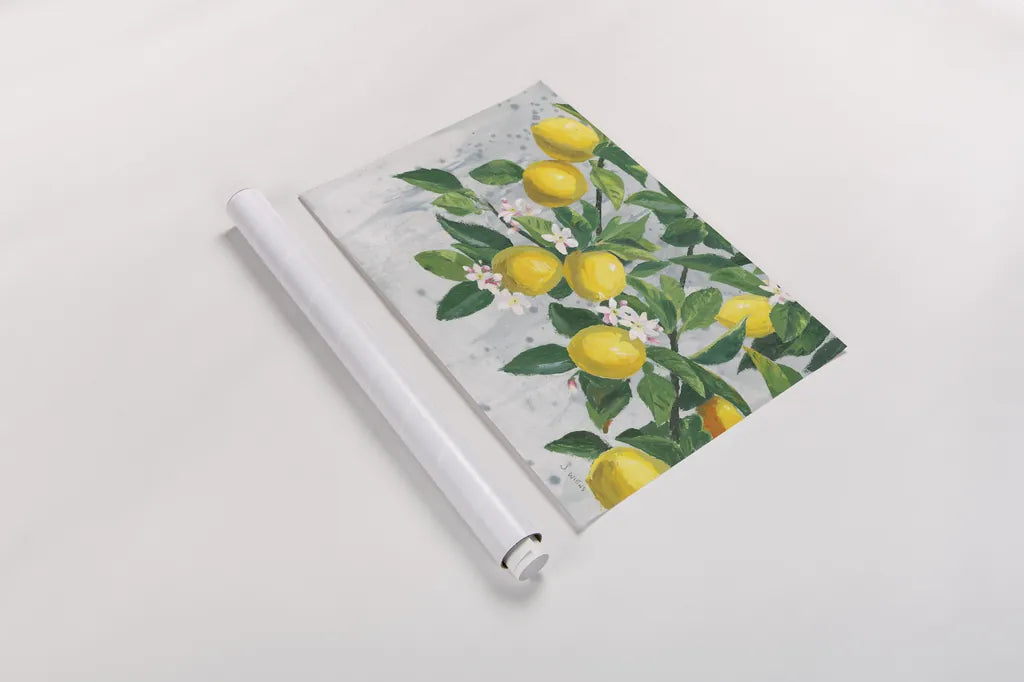 Zesty Lemons by James Wiens. shown as a rolled paper print. Available as archival giclee rolled canvas, fine art paper, or poster print. SKU 70064i.