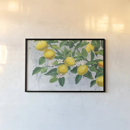 Zesty Lemons by James Wiens. shown as a paper print in a black flame. Available as a archival giclee rolled canvas, fine art paper, or poster print. SKU 70064i.