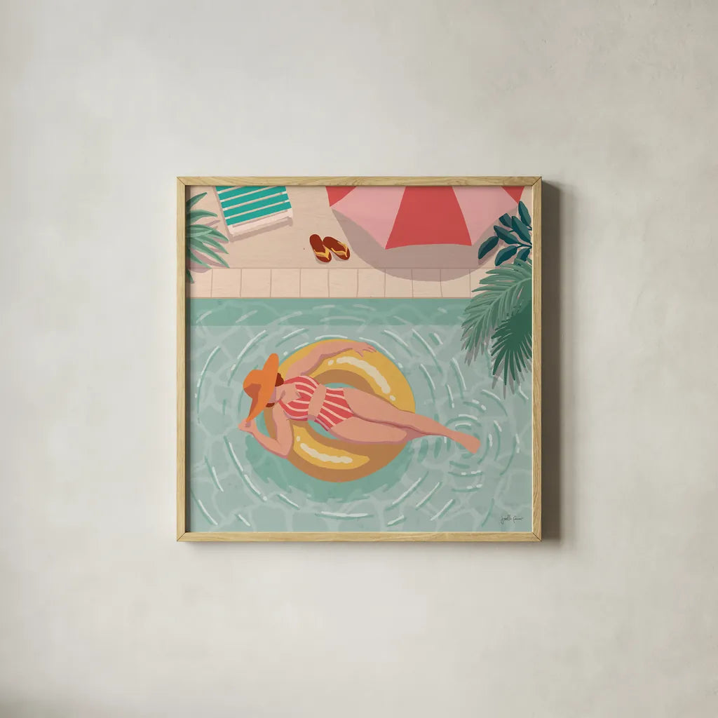 Beach Babes II by Janelle Penner. Shown in a natural wood glass frame for a timeless modern aesthetic. Available as an archival giclee rolled canvas, fine art paper, or poster print. SKU 67176a.