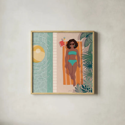 Beach Babes III by Janelle Penner. Shown in a natural wood glass frame for a timeless modern aesthetic. Available as an archival giclee rolled canvas, fine art paper, or poster print. SKU 67177a.
