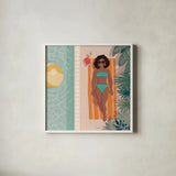 Beach Babes III by Janelle Penner. Shown in a crisp white glass frame for a clean and minimalist style. Available as an archival giclee rolled canvas, fine art paper, or poster print. SKU 67177a.