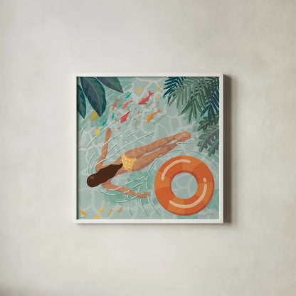 Beach Babes IV by Janelle Penner. Shown in a crisp white glass frame for a clean and minimalist style. Available as an archival giclee rolled canvas, fine art paper, or poster print. SKU 67178a.