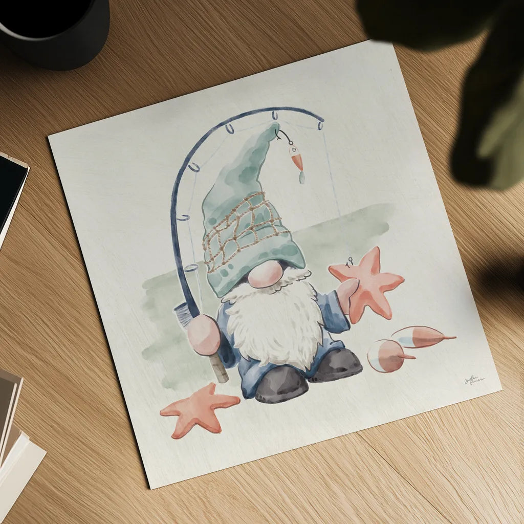 Beach Gnomes I by Janelle Penner. Shown as a detailed flat fine art print, highlighting archival giclee quality. Available as an archival giclee rolled canvas, fine art paper, or poster print. SKU 73702a.