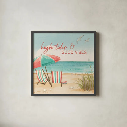 Beach Time II by Janelle Penner. Shown in a sleek black glass frame for a contemporary gallery look. Available as an archival giclee rolled canvas, fine art paper, or poster print. SKU 44258a.