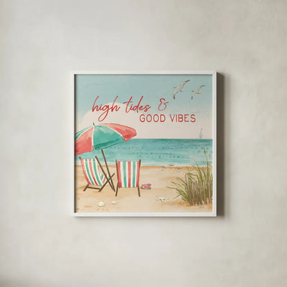 Beach Time II by Janelle Penner. Shown in a crisp white glass frame for a clean and minimalist style. Available as an archival giclee rolled canvas, fine art paper, or poster print. SKU 44258a.