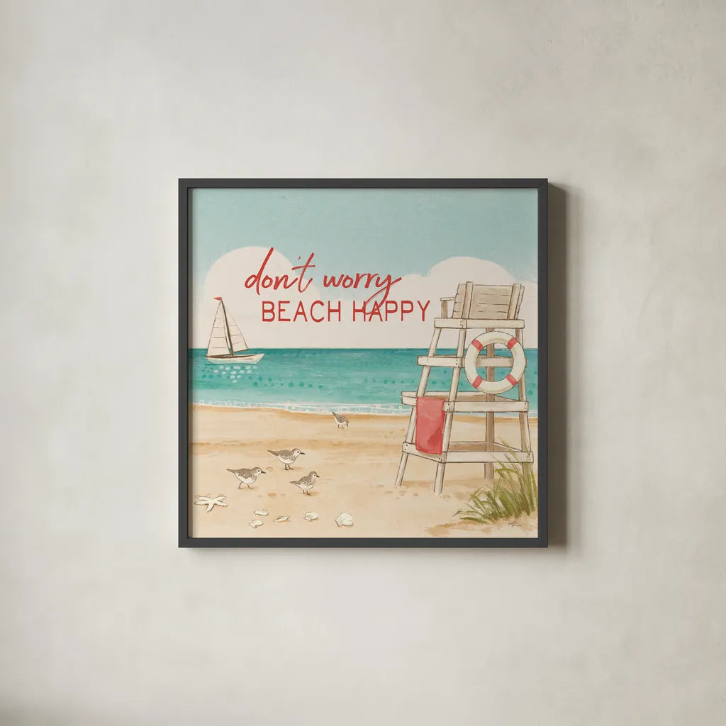 Beach Time III by Janelle Penner. Shown in a sleek black glass frame for a contemporary gallery look. Available as an archival giclee rolled canvas, fine art paper, or poster print. SKU 44259a.