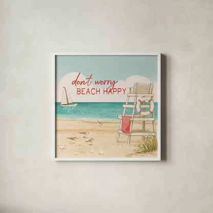 Beach Time III by Janelle Penner. Shown in a crisp white glass frame for a clean and minimalist style. Available as an archival giclee rolled canvas, fine art paper, or poster print. SKU 44259a.