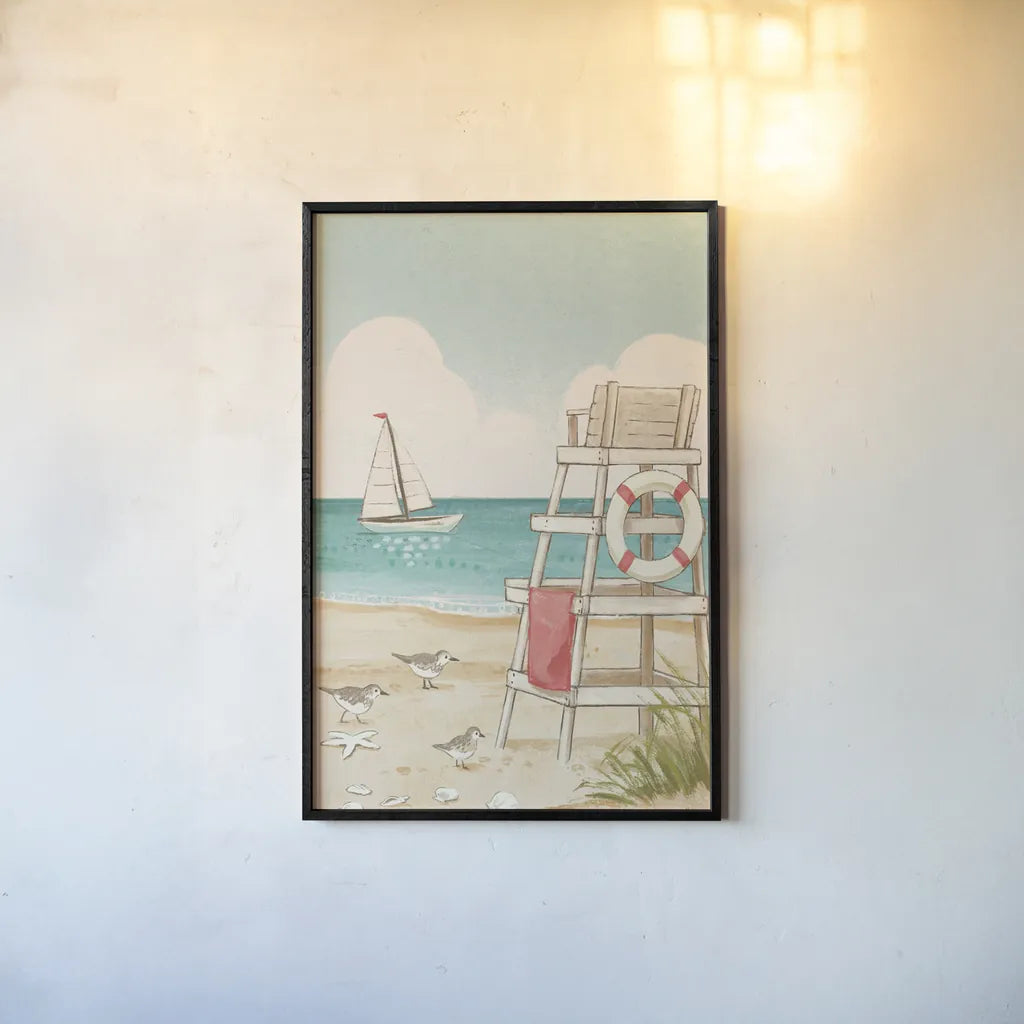 Beach Time III Vertical NW by Janelle Penner. shown as a paper print in a black flame. Available as a archival giclee rolled canvas, fine art paper, or poster print. SKU 62718h.