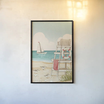 Beach Time III Vertical NW by Janelle Penner. shown as a paper print in a black flame. Available as a archival giclee rolled canvas, fine art paper, or poster print. SKU 62718h.