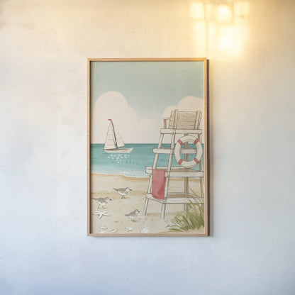 Beach Time III Vertical NW by Janelle Penner. shown as a paper print in a natural frame. Available as a archival giclee rolled canvas, fine art paper, or poster print. SKU 62718h.