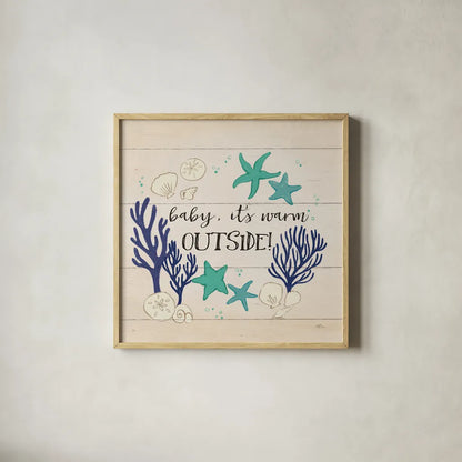 Beach Time IV Warm Outside by Janelle Penner. Shown in a natural wood glass frame for a timeless modern aesthetic. Available as an archival giclee rolled canvas, fine art paper, or poster print. SKU 47617a.