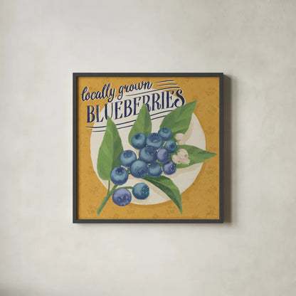 Berry Breeze II by Janelle Penner. Shown in a sleek black glass frame for a contemporary gallery look. Available as an archival giclee rolled canvas, fine art paper, or poster print. SKU 73439a.