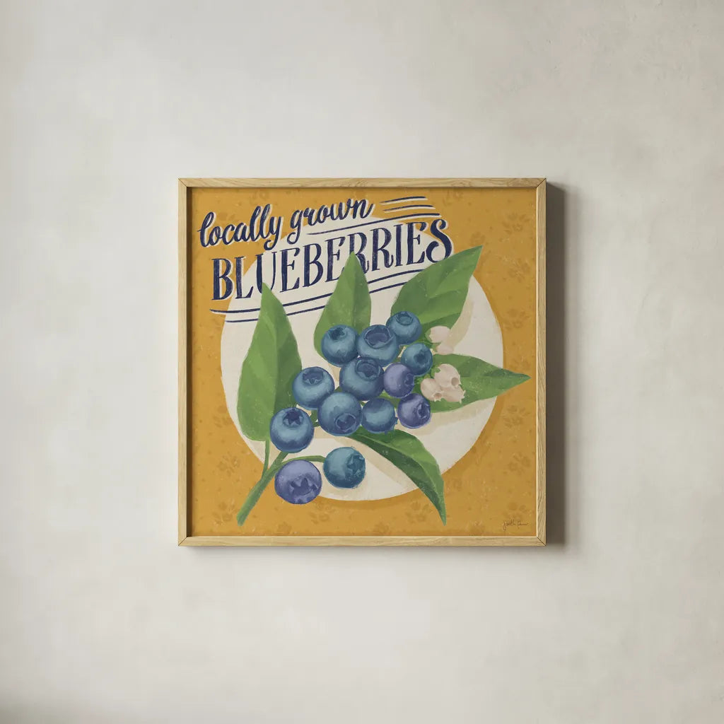 Berry Breeze II by Janelle Penner. Shown in a natural wood glass frame for a timeless modern aesthetic. Available as an archival giclee rolled canvas, fine art paper, or poster print. SKU 73439a.