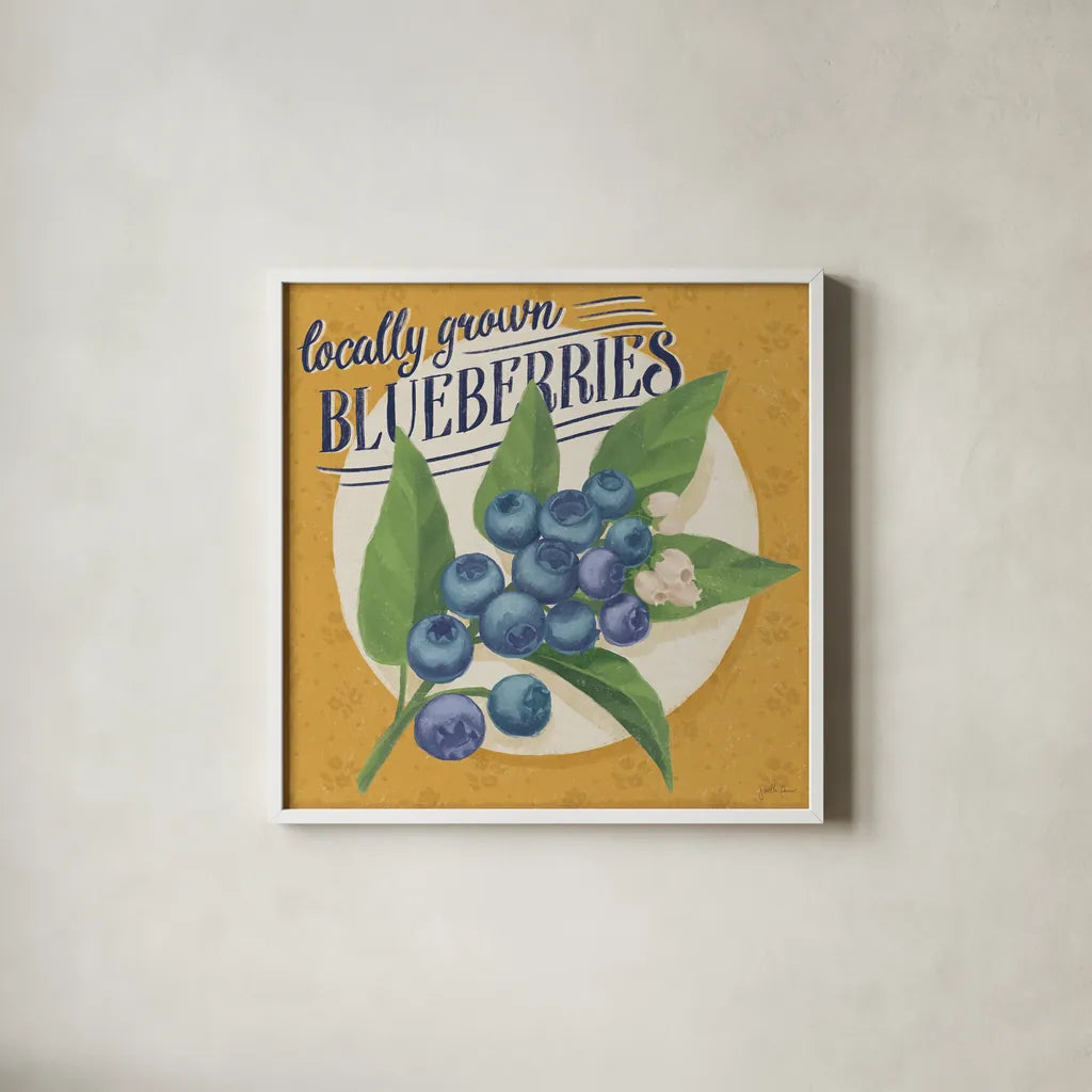 Berry Breeze II by Janelle Penner. Shown in a crisp white glass frame for a clean and minimalist style. Available as an archival giclee rolled canvas, fine art paper, or poster print. SKU 73439a.