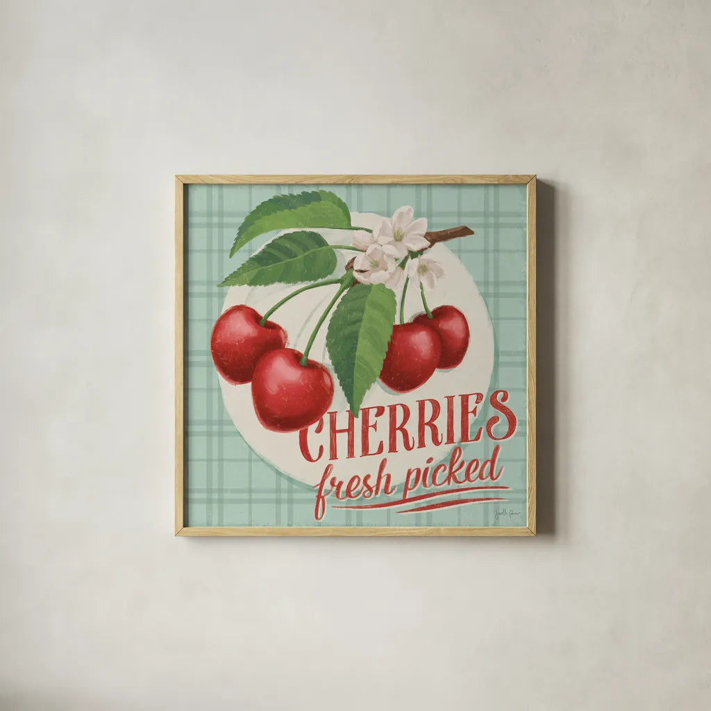 Berry Breeze III by Janelle Penner. Shown in a natural wood glass frame for a timeless modern aesthetic. Available as an archival giclee rolled canvas, fine art paper, or poster print. SKU 73440a.