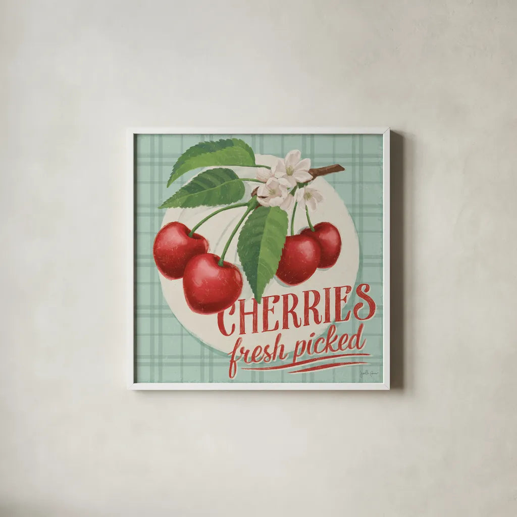 Berry Breeze III by Janelle Penner. Shown in a crisp white glass frame for a clean and minimalist style. Available as an archival giclee rolled canvas, fine art paper, or poster print. SKU 73440a.