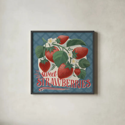 Berry Breeze IV by Janelle Penner. Shown in a sleek black glass frame for a contemporary gallery look. Available as an archival giclee rolled canvas, fine art paper, or poster print. SKU 73441a.