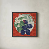 Berry Breeze V by Janelle Penner. Shown in a sleek black glass frame for a contemporary gallery look. Available as an archival giclee rolled canvas, fine art paper, or poster print. SKU 73442a.