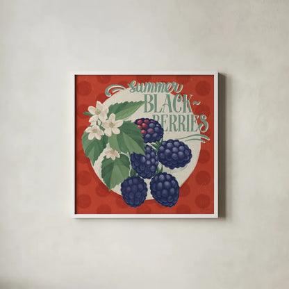 Berry Breeze V by Janelle Penner. Shown in a crisp white glass frame for a clean and minimalist style. Available as an archival giclee rolled canvas, fine art paper, or poster print. SKU 73442a.