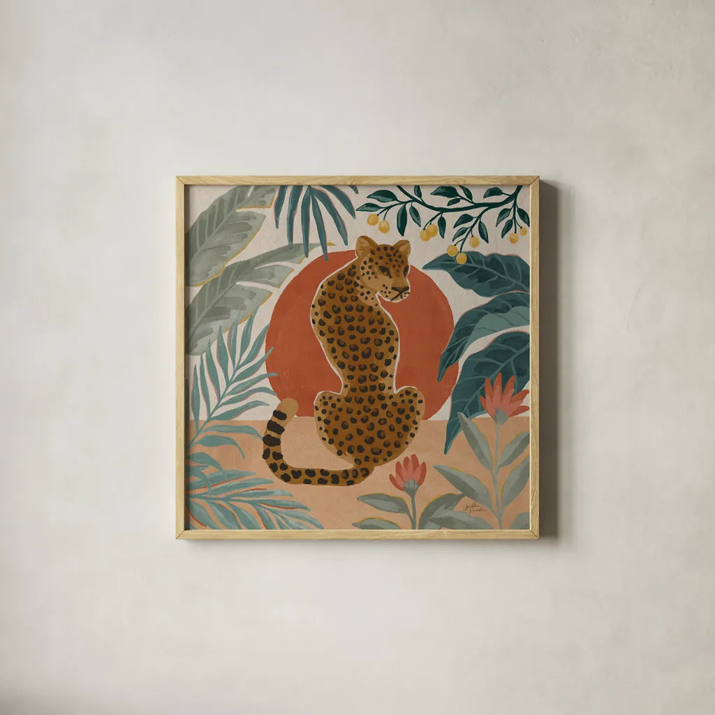 Big Cat Beauty II by Janelle Penner. Shown in a natural wood glass frame for a timeless modern aesthetic. Available as an archival giclee rolled canvas, fine art paper, or poster print. SKU 64883a.