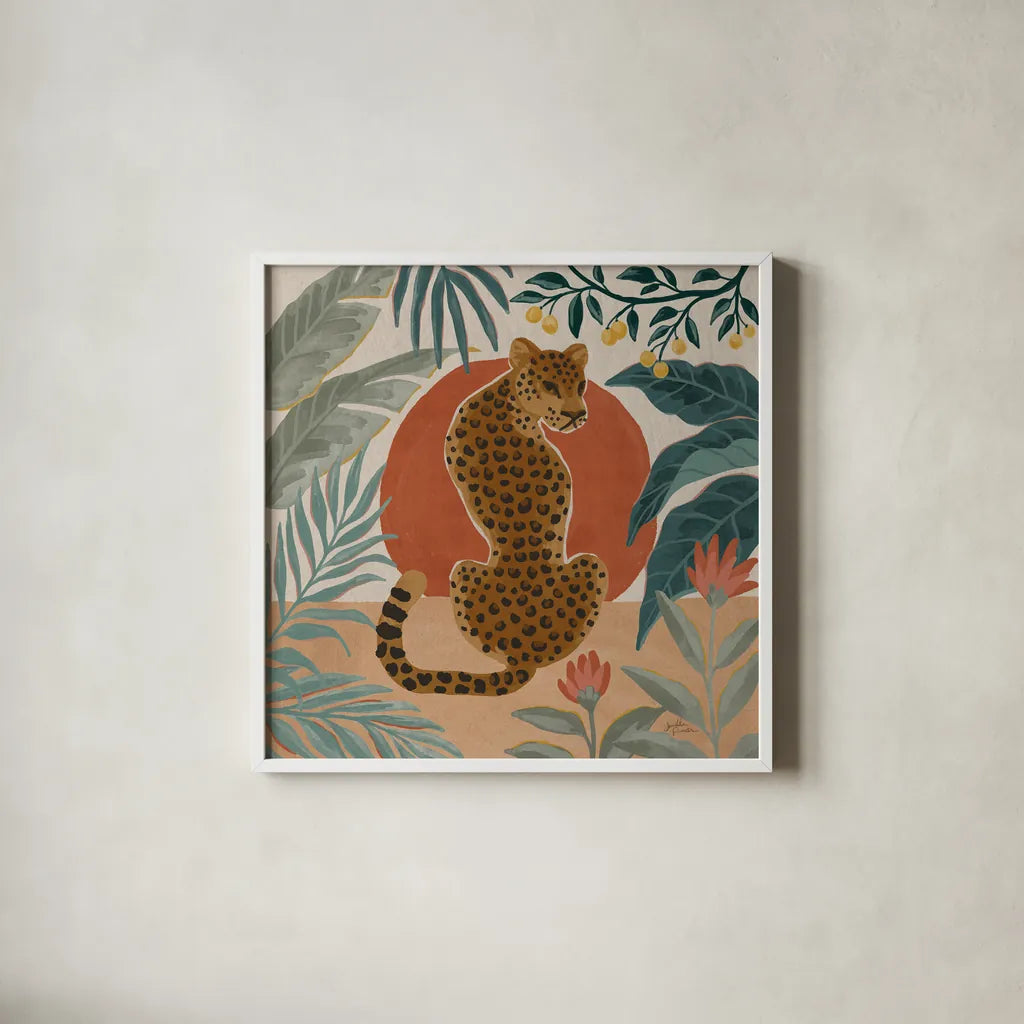 Big Cat Beauty II by Janelle Penner. Shown in a crisp white glass frame for a clean and minimalist style. Available as an archival giclee rolled canvas, fine art paper, or poster print. SKU 64883a.