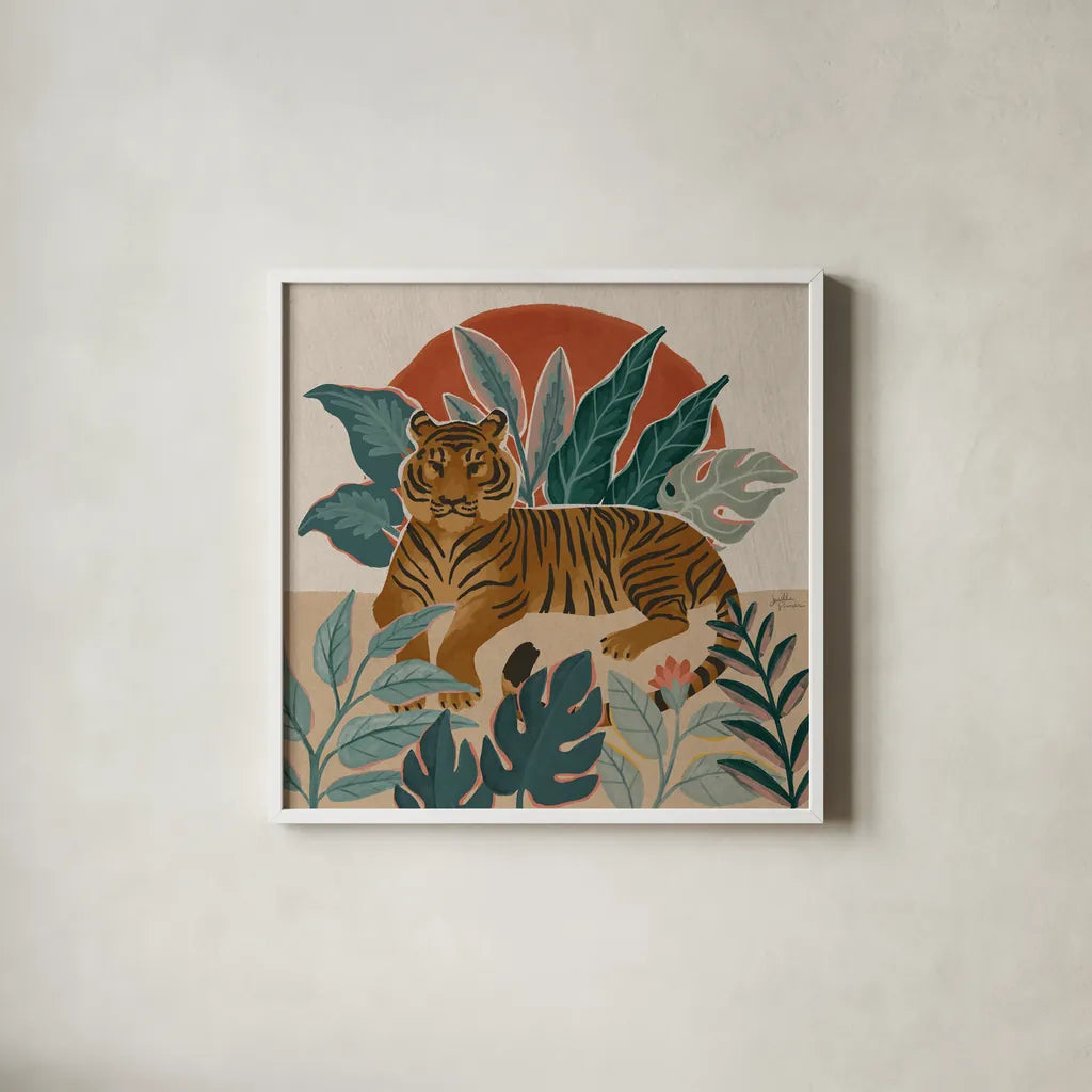 Big Cat Beauty III by Janelle Penner. Shown in a crisp white glass frame for a clean and minimalist style. Available as an archival giclee rolled canvas, fine art paper, or poster print. SKU 64884a.