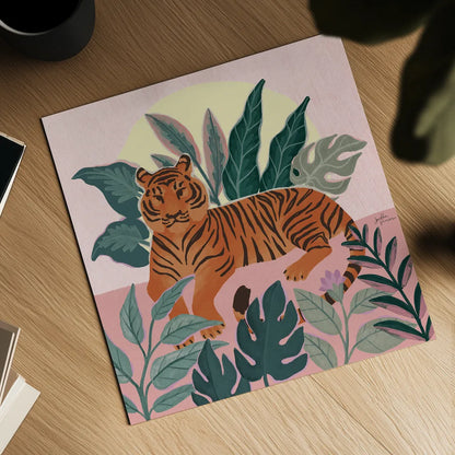 Big Cat Beauty III Pink by Janelle Penner. Shown as a detailed flat fine art print, highlighting archival giclee quality. Available as an archival giclee rolled canvas, fine art paper, or poster print. SKU 87837a.