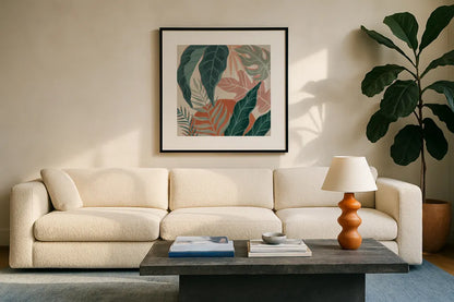 Big Cat Beauty V by Janelle Penner. Displayed in a glass frame with matte in a clean modern living room. Available as an archival giclee rolled canvas, fine art paper, or poster print. SKU 64886a.
