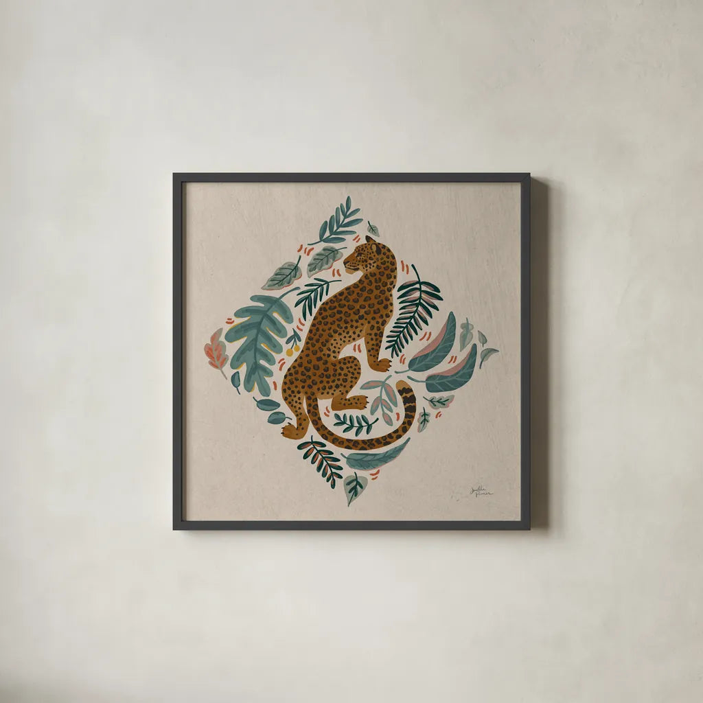 Big Cat Beauty VI by Janelle Penner. Shown in a sleek black glass frame for a contemporary gallery look. Available as an archival giclee rolled canvas, fine art paper, or poster print. SKU 64887a.