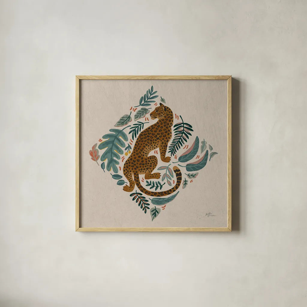 Big Cat Beauty VI by Janelle Penner. Shown in a natural wood glass frame for a timeless modern aesthetic. Available as an archival giclee rolled canvas, fine art paper, or poster print. SKU 64887a.