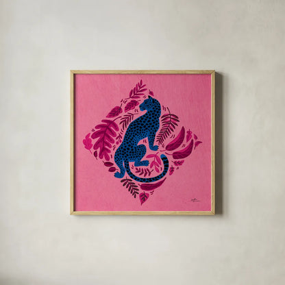 Big Cat Beauty VI Bright by Janelle Penner. Shown in a natural wood glass frame for a timeless modern aesthetic. Available as an archival giclee rolled canvas, fine art paper, or poster print. SKU 89197a.