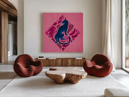 Big Cat Beauty VI Bright by Janelle Penner. Shown as extra-large giant wall art in a modern living room. Available as an archival giclee rolled canvas, fine art paper, or poster print. SKU 89197a.
