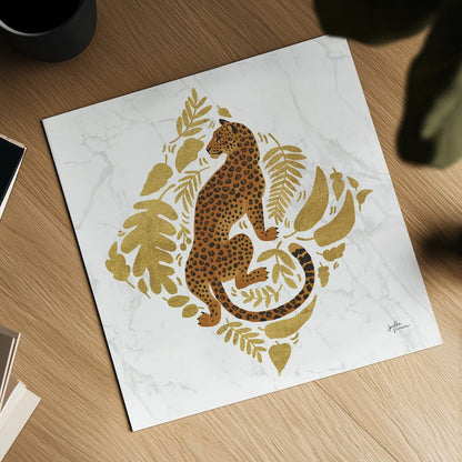 Big Cat Beauty VI Gold by Janelle Penner. Shown as a detailed flat fine art print, highlighting archival giclee quality. Available as an archival giclee rolled canvas, fine art paper, or poster print. SKU 68991a.