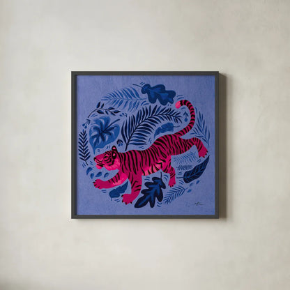 Big Cat Beauty VII Bright by Janelle Penner. Shown in a sleek black glass frame for a contemporary gallery look. Available as an archival giclee rolled canvas, fine art paper, or poster print. SKU 89198a.