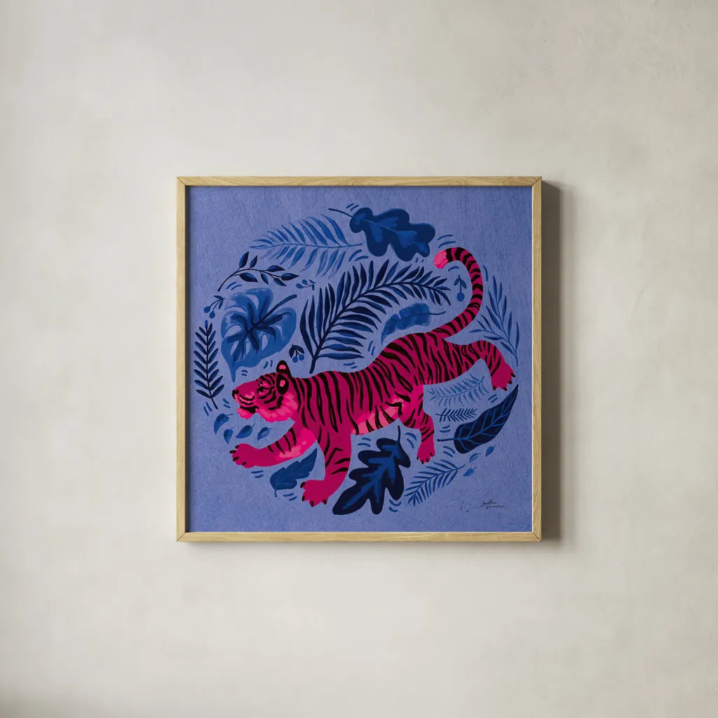 Big Cat Beauty VII Bright by Janelle Penner. Shown in a natural wood glass frame for a timeless modern aesthetic. Available as an archival giclee rolled canvas, fine art paper, or poster print. SKU 89198a.