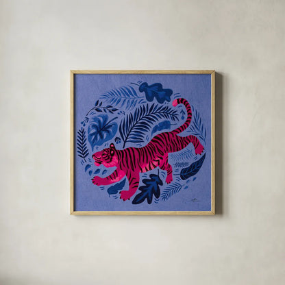 Big Cat Beauty VII Bright by Janelle Penner. Shown in a natural wood glass frame for a timeless modern aesthetic. Available as an archival giclee rolled canvas, fine art paper, or poster print. SKU 89198a.